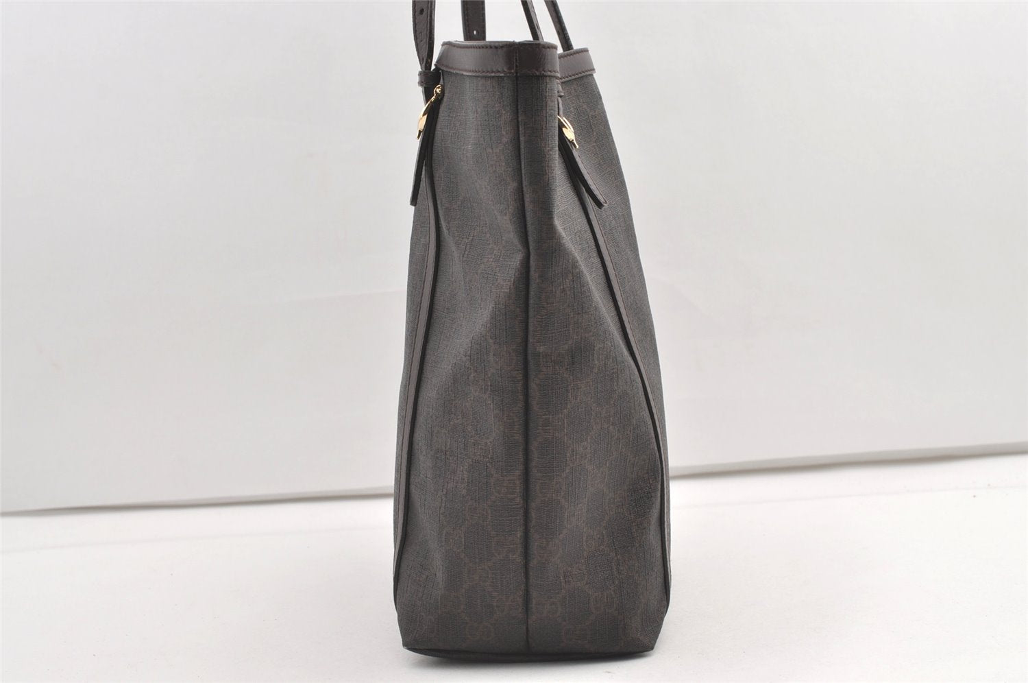 Authentic GUCCI Vintage Shoulder Tote Bag GG PVC Leather 336777 Brown 0221K