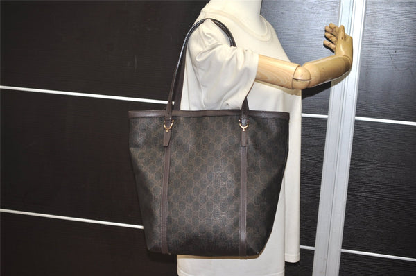 Authentic GUCCI Vintage Shoulder Tote Bag GG PVC Leather 336777 Brown 0221K