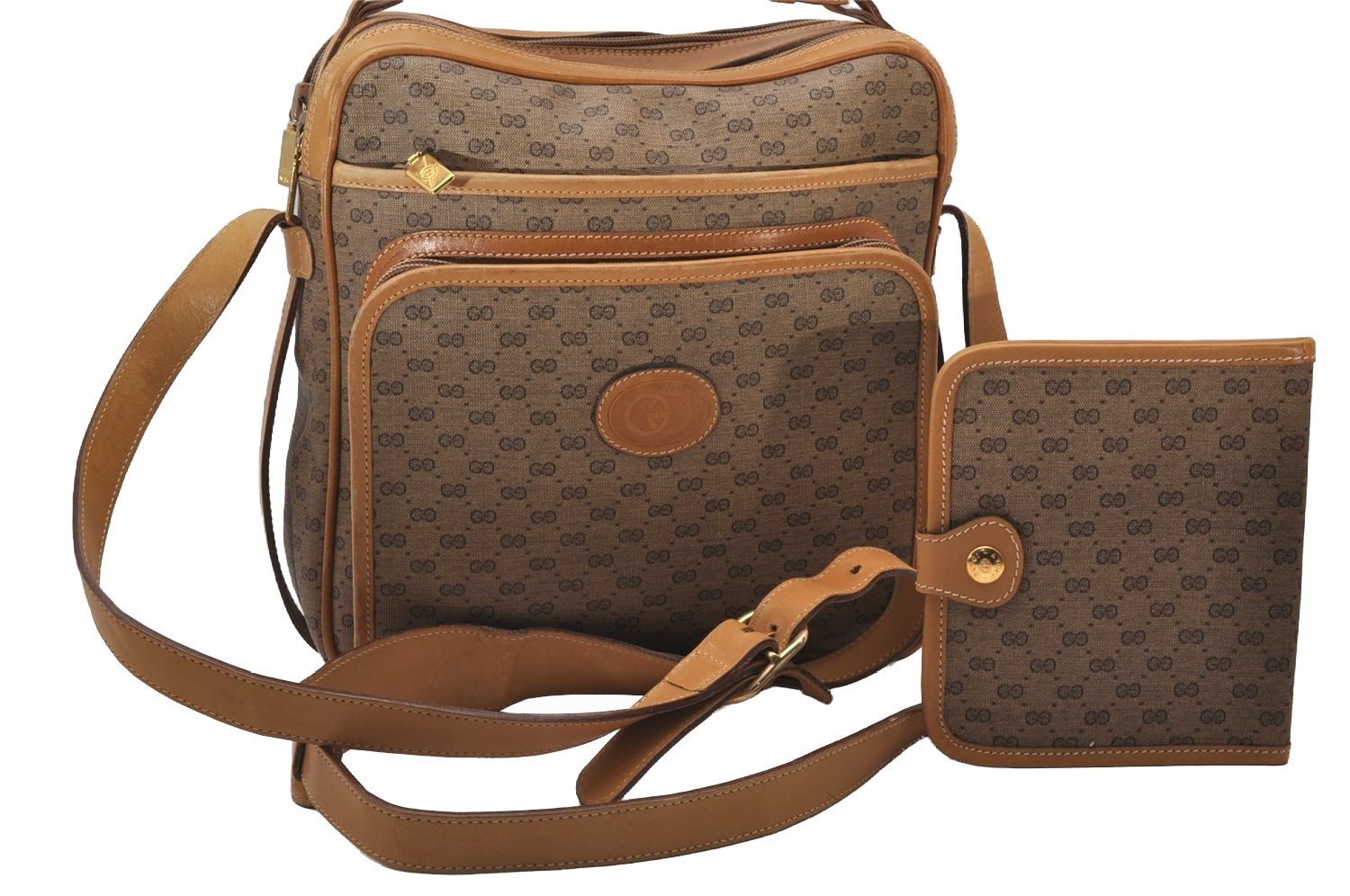 Authentic GUCCI Micro GG PVC Leather Shoulder Cross Body Bag Brown Junk 0223J