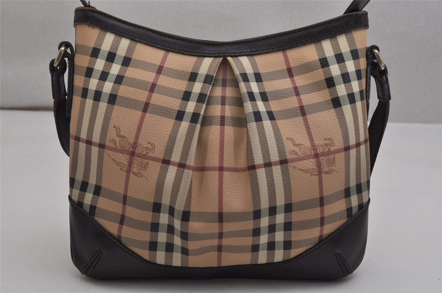 Authentic BURBERRY Nova Check Shoulder Cross Body Bag PVC Leather Beige 0223K