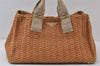 Authentic PRADA Vintage Straw Canvas 2Way Shoulder Tote Bag Brown 0225J