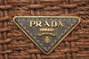 Authentic PRADA Vintage Straw Canvas 2Way Shoulder Tote Bag Brown 0225J