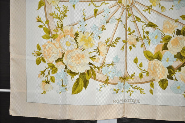 Authentic HERMES Carre 90 Scarf "ROMANTIQUE" Silk Beige 0226J
