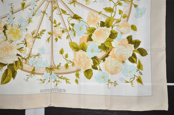 Authentic HERMES Carre 90 Scarf "ROMANTIQUE" Silk Beige 0226J