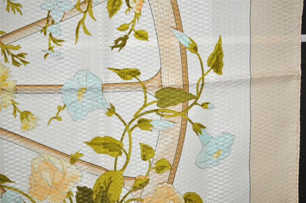 Authentic HERMES Carre 90 Scarf "ROMANTIQUE" Silk Beige 0226J
