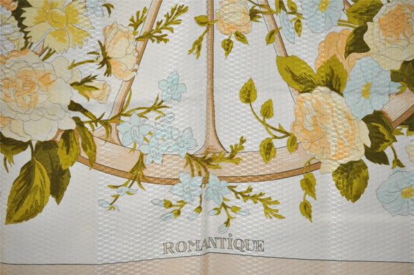 Authentic HERMES Carre 90 Scarf "ROMANTIQUE" Silk Beige 0226J
