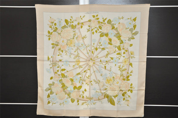 Authentic HERMES Carre 90 Scarf "ROMANTIQUE" Silk Beige 0226J