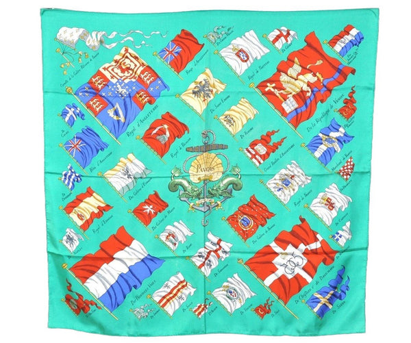 Authentic HERMES Carre 90 Vintage Scarf "PAVOIS" Silk Green 0229J