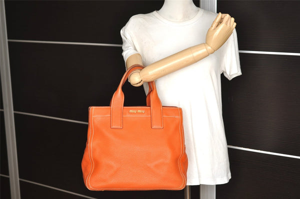 Authentic MIU MIU Vintage Leather 2Way Shoulder Hand Bag Purse Orange 0231J