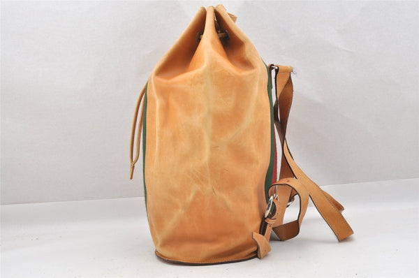 Authentic GUCCI Web Sherry Line Drawstring Backpack Leather Beige Junk 0233J