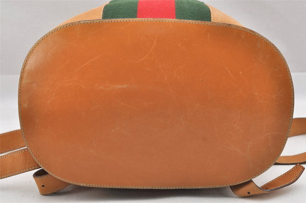 Authentic GUCCI Web Sherry Line Drawstring Backpack Leather Beige Junk 0233J