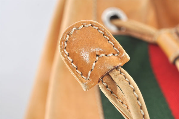 Authentic GUCCI Web Sherry Line Drawstring Backpack Leather Beige Junk 0233J