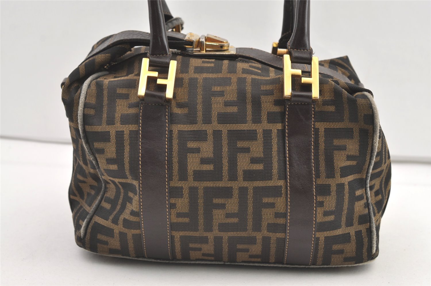 Authentic FENDI Vintage Zucca 2Way Shoulder Hand Bag Canvas Leather Brown 0233K