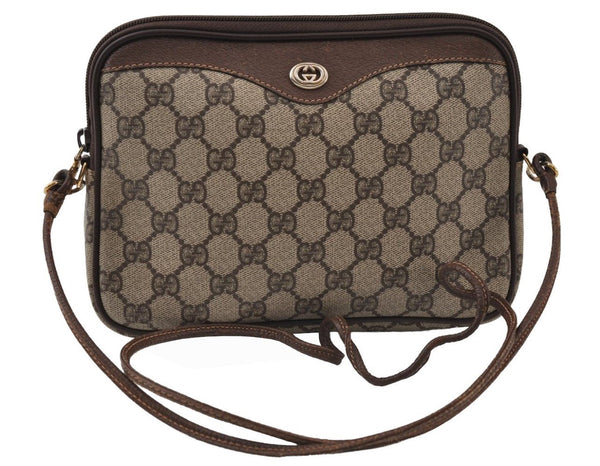 Authentic GUCCI Shoulder Cross Body Bag Purse GG PVC Leather Brown 0234J