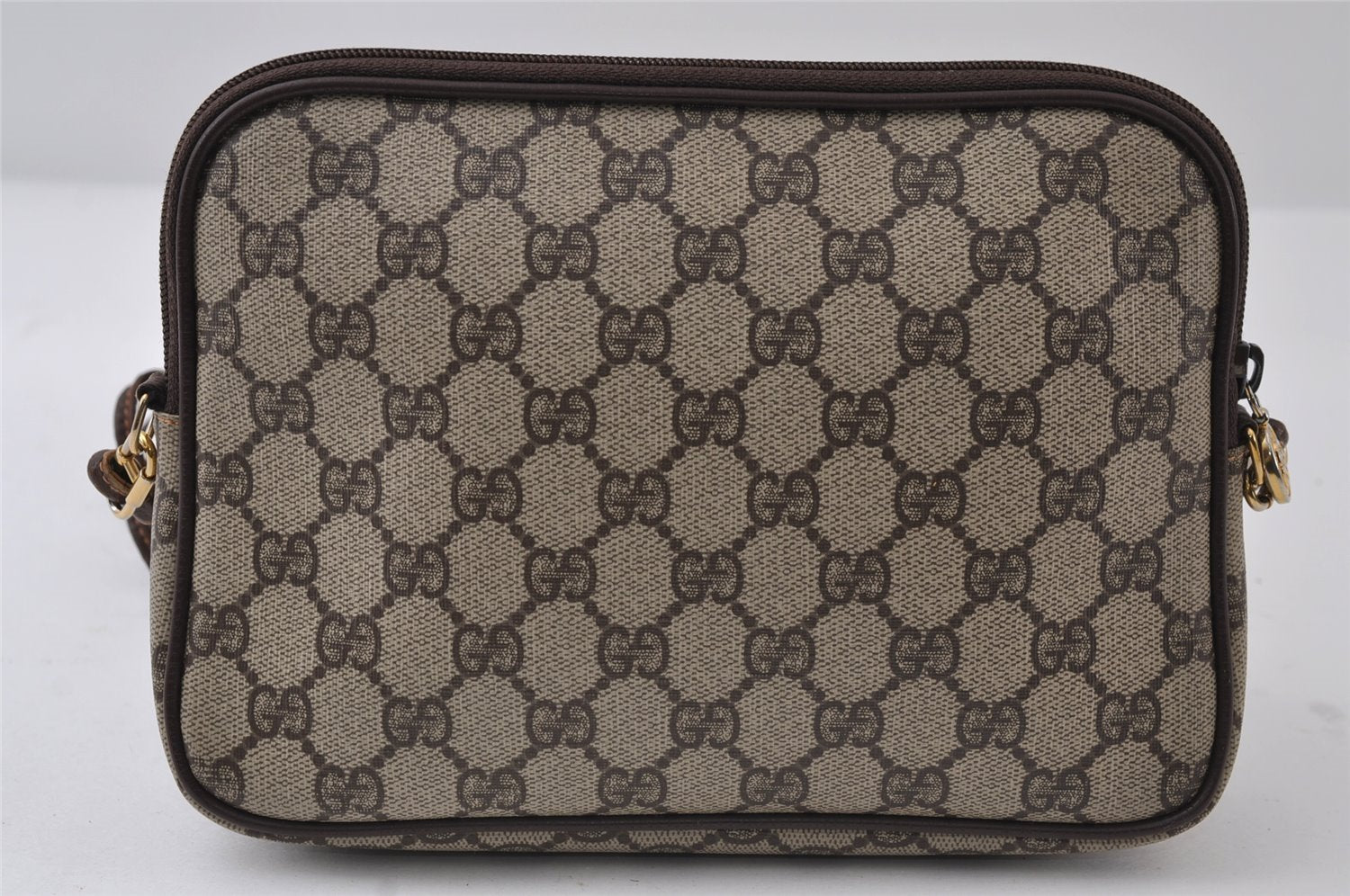 Authentic GUCCI Shoulder Cross Body Bag Purse GG PVC Leather Brown 0234J