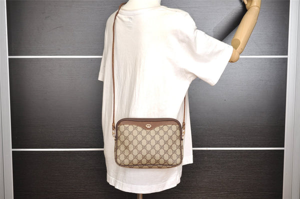 Authentic GUCCI Shoulder Cross Body Bag Purse GG PVC Leather Brown 0234J
