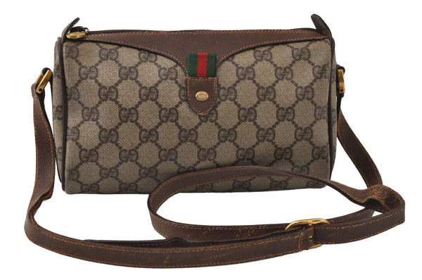 Authentic GUCCI Web Sherry Line Shoulder Cross Bag GG PVC Leather Brown 0235J