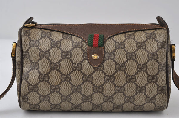 Authentic GUCCI Web Sherry Line Shoulder Cross Bag GG PVC Leather Brown 0235J