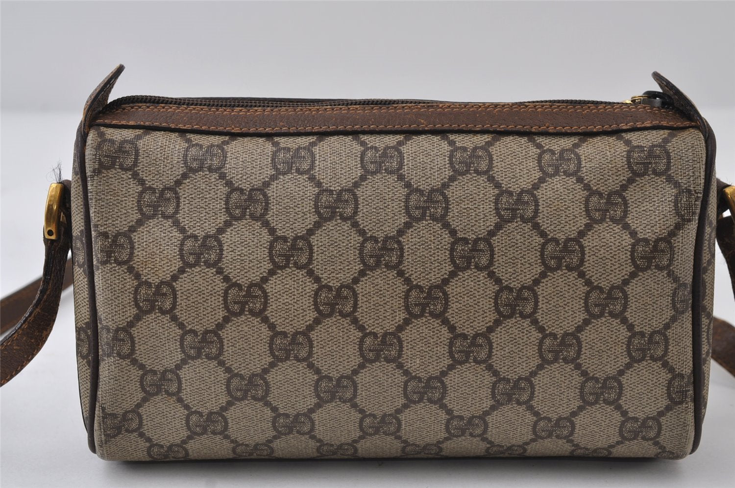 Authentic GUCCI Web Sherry Line Shoulder Cross Bag GG PVC Leather Brown 0235J