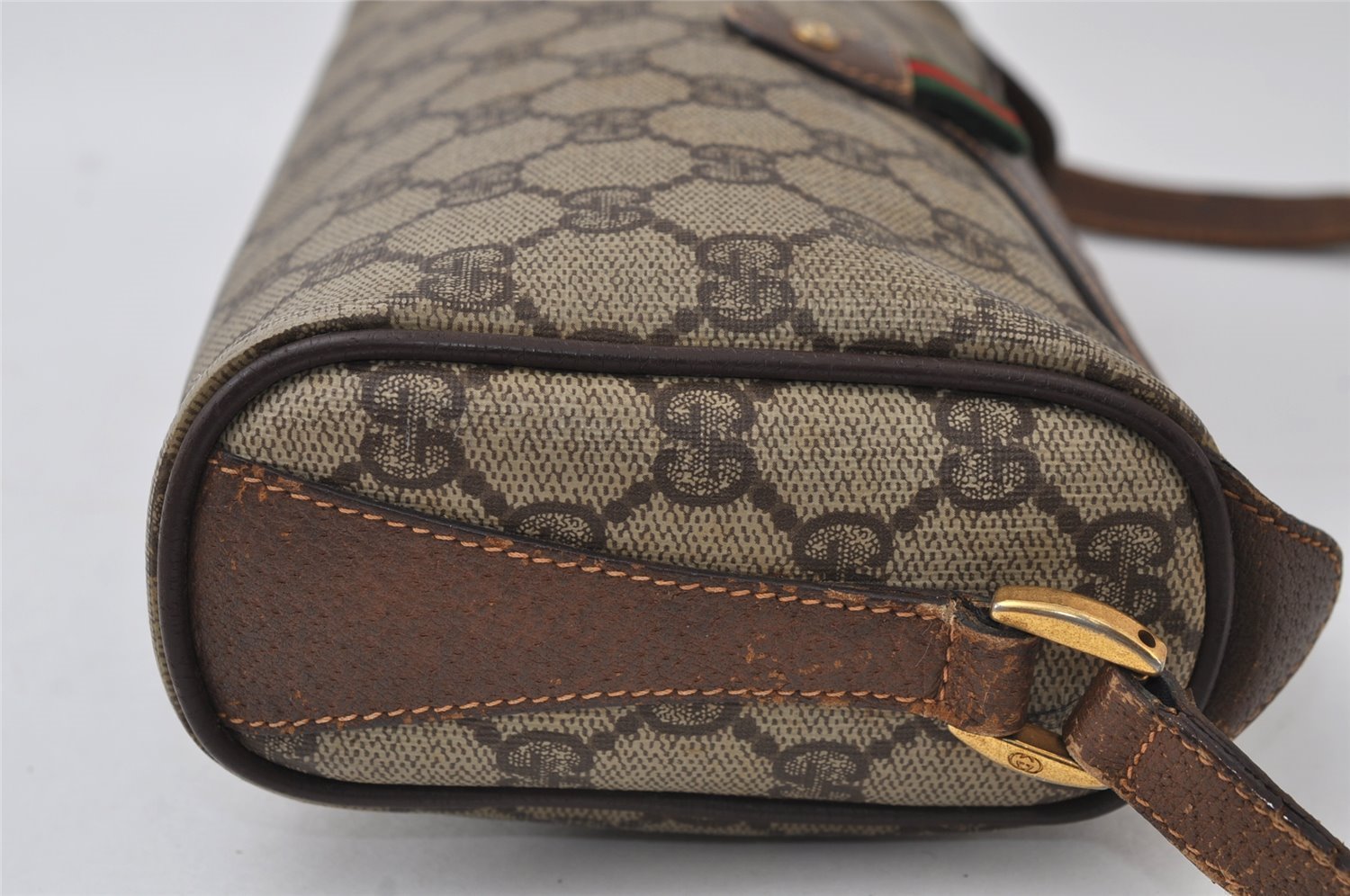 Authentic GUCCI Web Sherry Line Shoulder Cross Bag GG PVC Leather Brown 0235J