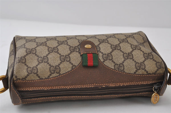 Authentic GUCCI Web Sherry Line Shoulder Cross Bag GG PVC Leather Brown 0235J