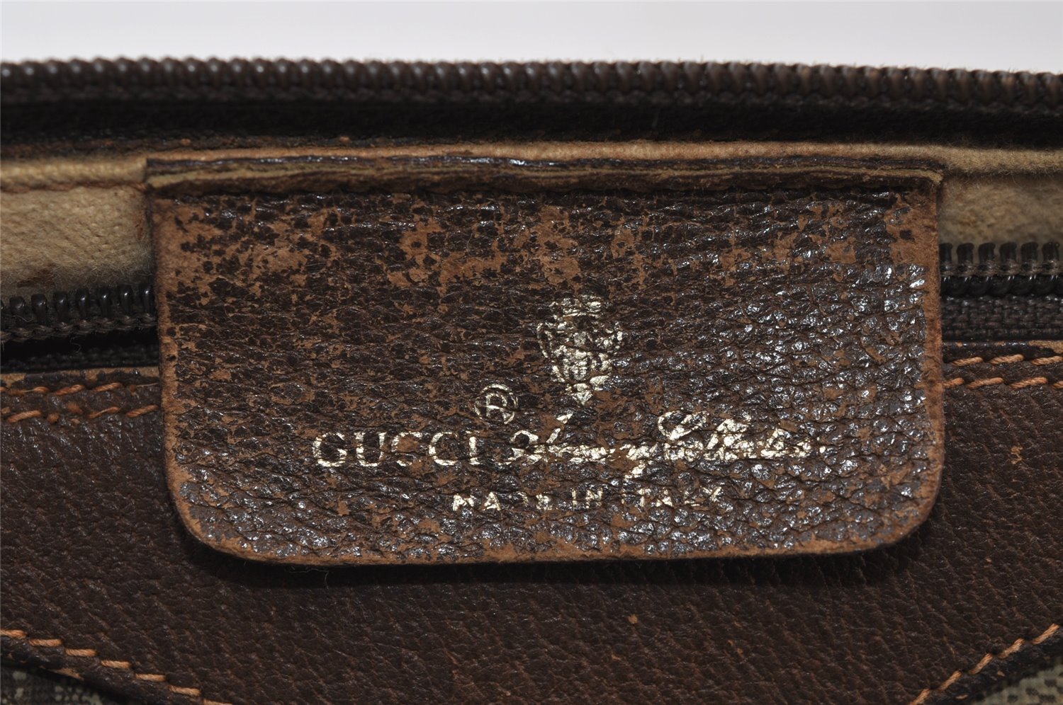Authentic GUCCI Web Sherry Line Shoulder Cross Bag GG PVC Leather Brown 0235J