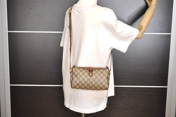 Authentic GUCCI Web Sherry Line Shoulder Cross Bag GG PVC Leather Brown 0235J