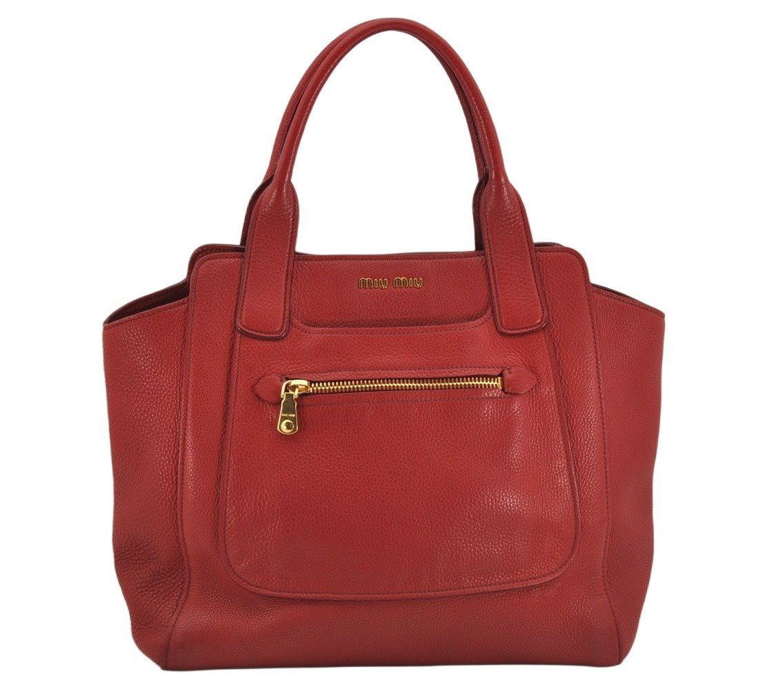 Authentic MIU MIU Vintage Leather Shoulder Tote Bag Red 0235K