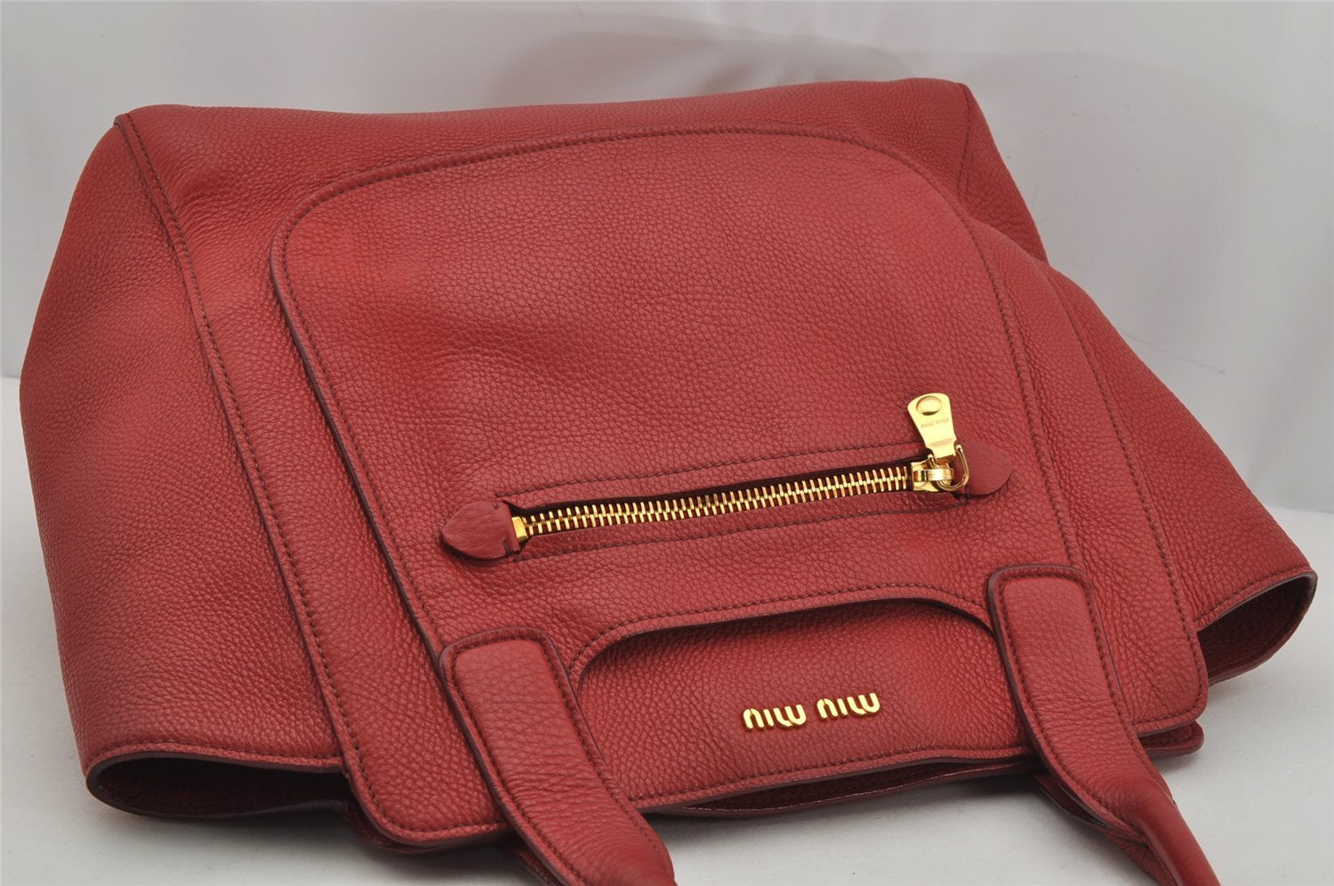 Authentic MIU MIU Vintage Leather Shoulder Tote Bag Red 0235K