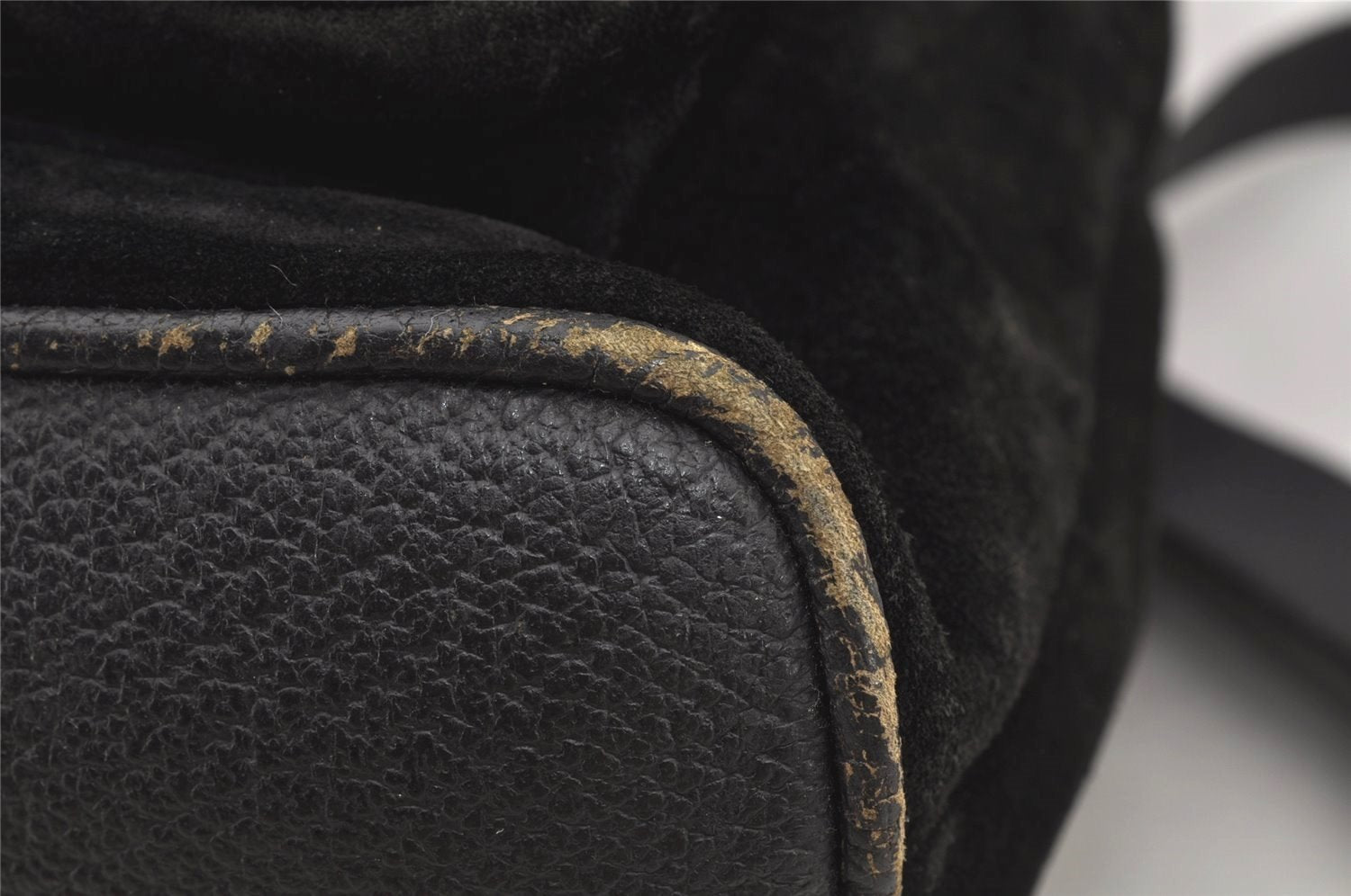 Authentic GUCCI Vintage Bamboo Drawstring Backpack Suede Leather Black 0241K