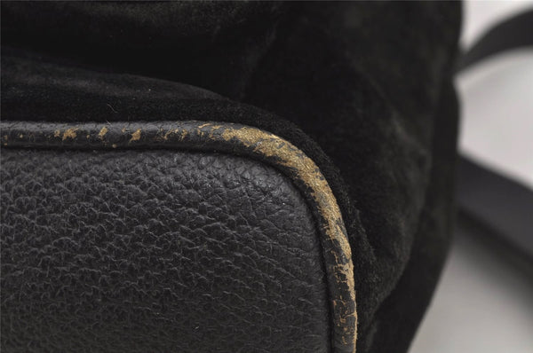 Authentic GUCCI Vintage Bamboo Drawstring Backpack Suede Leather Black 0241K