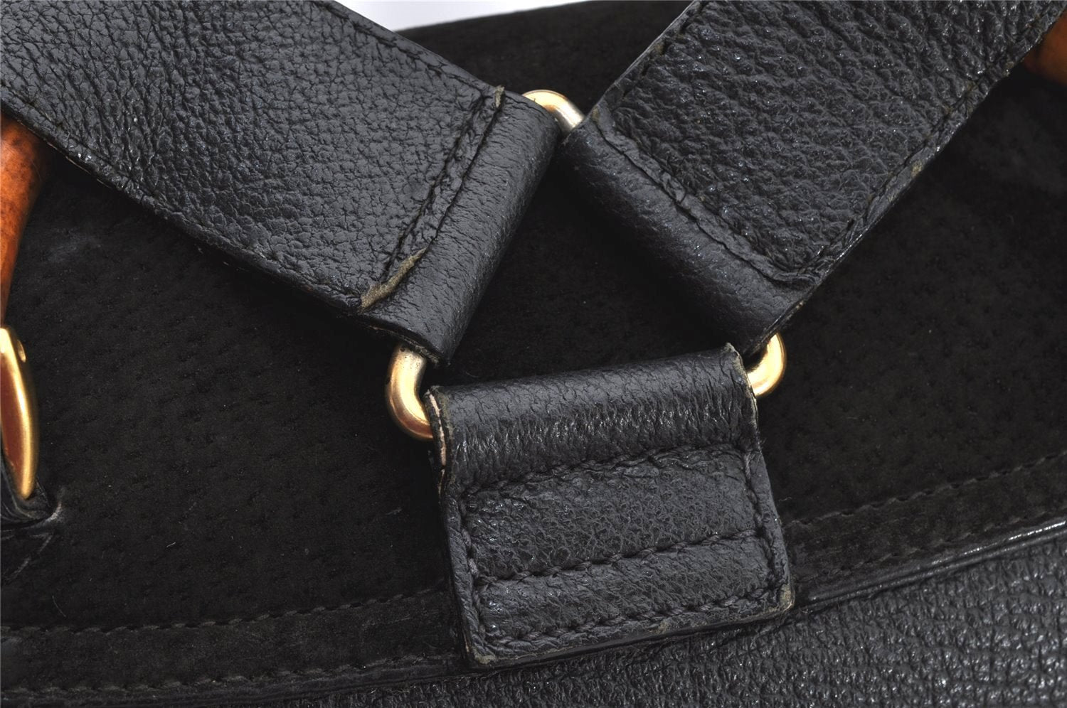 Authentic GUCCI Vintage Bamboo Drawstring Backpack Suede Leather Black 0241K