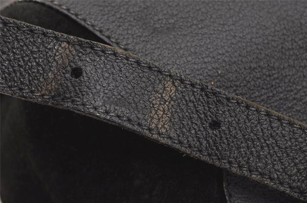 Authentic GUCCI Vintage Bamboo Drawstring Backpack Suede Leather Black 0241K