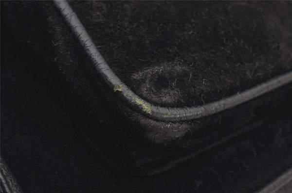 Authentic GUCCI Vintage Bamboo Drawstring Backpack Suede Leather Black 0241K