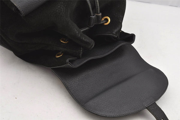 Authentic GUCCI Vintage Bamboo Drawstring Backpack Suede Leather Black 0241K