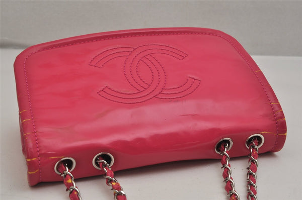 Authentic CHANEL Vintage Enamel Chain Shoulder Bag Purse CC Logo Pink 0242K