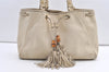 Authentic GUCCI Bamboo Shoulder Tote Drawstring Bag Leather 170582 White 0244K