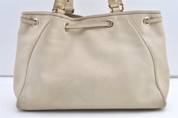 Authentic GUCCI Bamboo Shoulder Tote Drawstring Bag Leather 170582 White 0244K