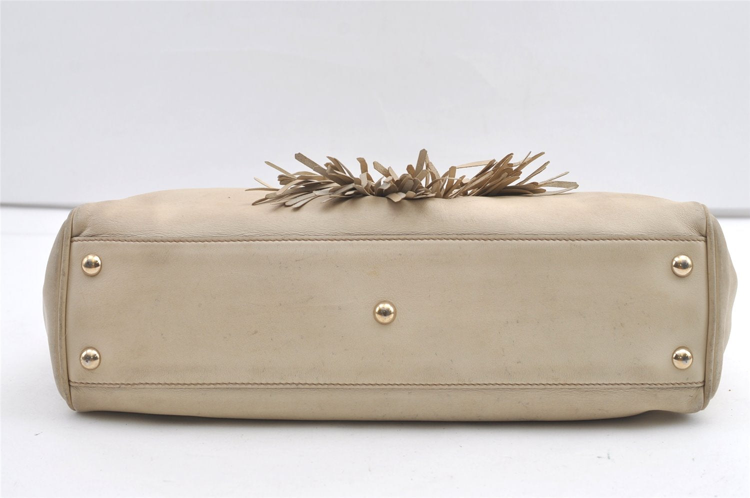 Authentic GUCCI Bamboo Shoulder Tote Drawstring Bag Leather 170582 White 0244K