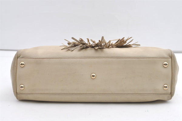 Authentic GUCCI Bamboo Shoulder Tote Drawstring Bag Leather 170582 White 0244K