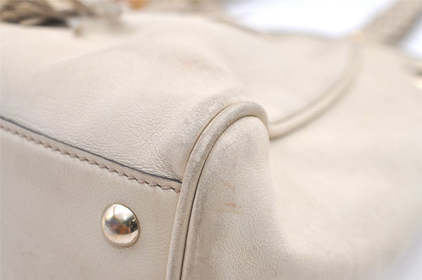 Authentic GUCCI Bamboo Shoulder Tote Drawstring Bag Leather 170582 White 0244K