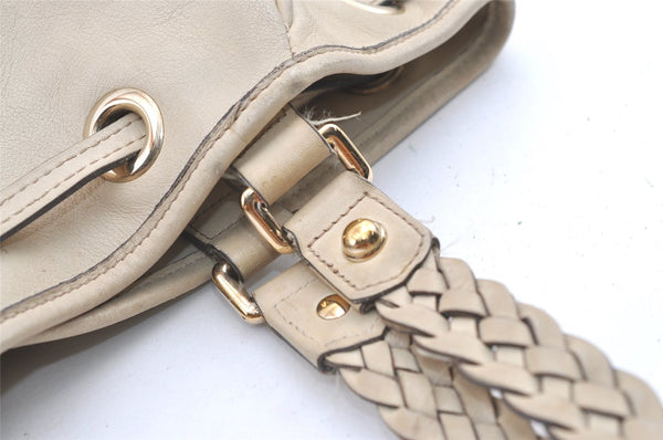 Authentic GUCCI Bamboo Shoulder Tote Drawstring Bag Leather 170582 White 0244K