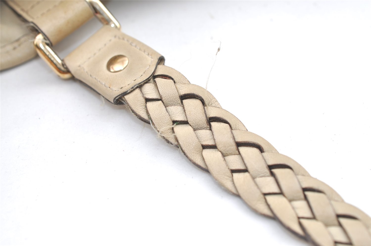 Authentic GUCCI Bamboo Shoulder Tote Drawstring Bag Leather 170582 White 0244K