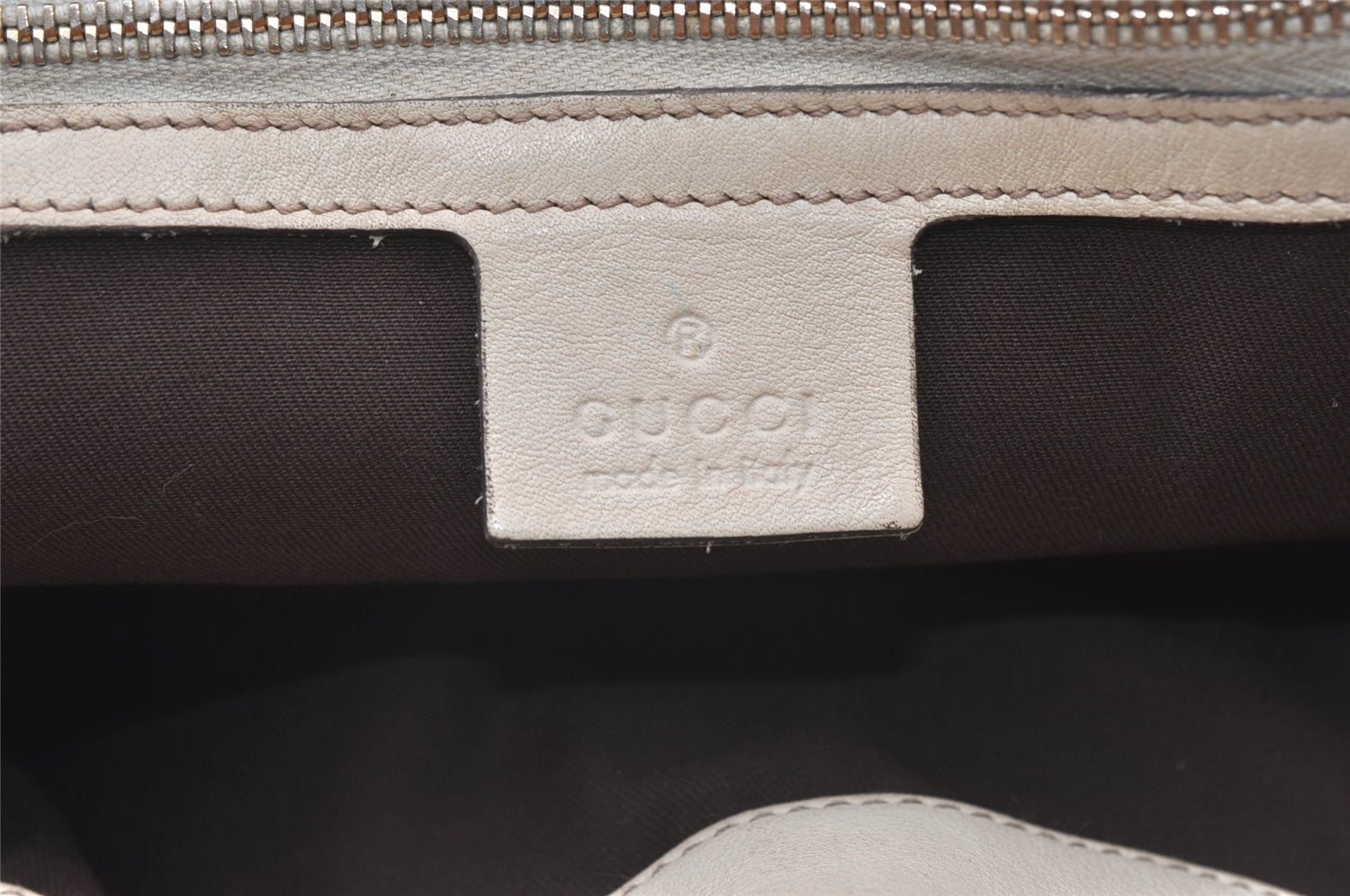 Authentic GUCCI Bamboo Shoulder Tote Drawstring Bag Leather 170582 White 0244K