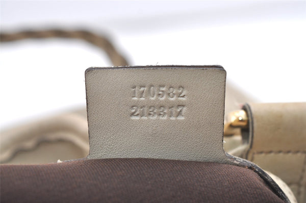 Authentic GUCCI Bamboo Shoulder Tote Drawstring Bag Leather 170582 White 0244K