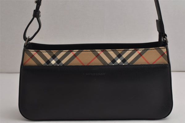 Authentic BURBERRY Nova Check Shoulder Hand Bag Purse Leather Black 0246K
