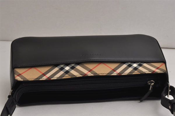 Authentic BURBERRY Nova Check Shoulder Hand Bag Purse Leather Black 0246K