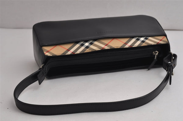 Authentic BURBERRY Nova Check Shoulder Hand Bag Purse Leather Black 0246K