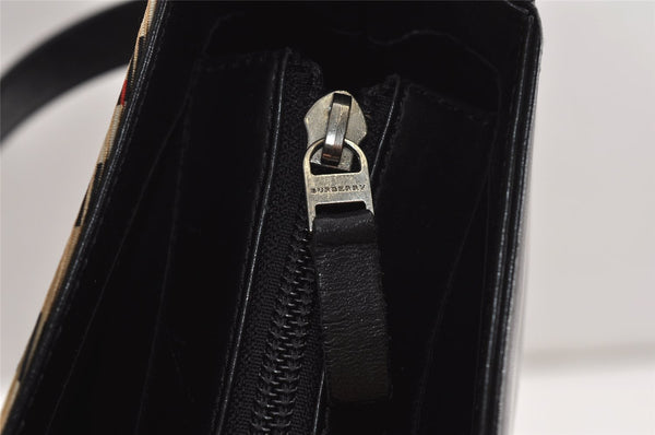 Authentic BURBERRY Nova Check Shoulder Hand Bag Purse Leather Black 0246K