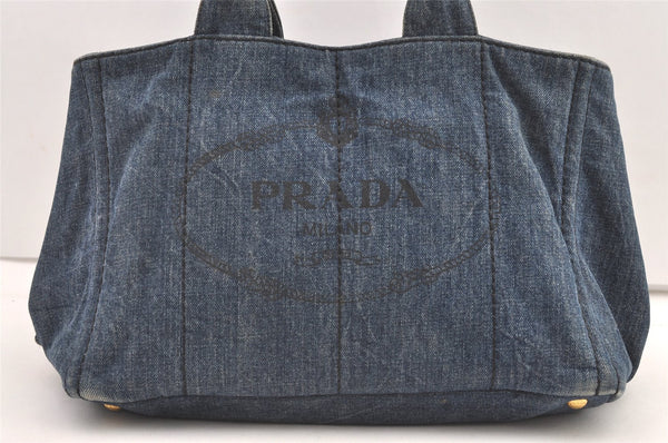 Authentic PRADA Vintage Canapa M Denim Tote Hand Bag Blue 0248K